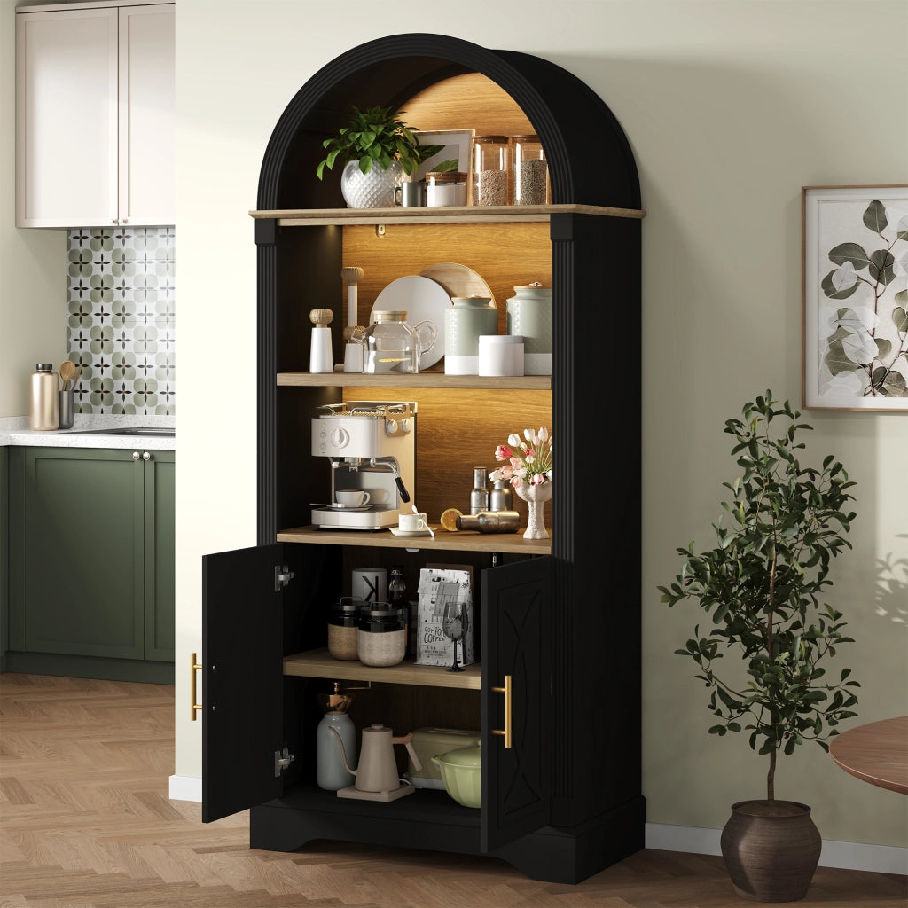 Credenza con 3 vani e ripiano regolabile; LED - per cucina - 76.2×40.1×180 cm - nero