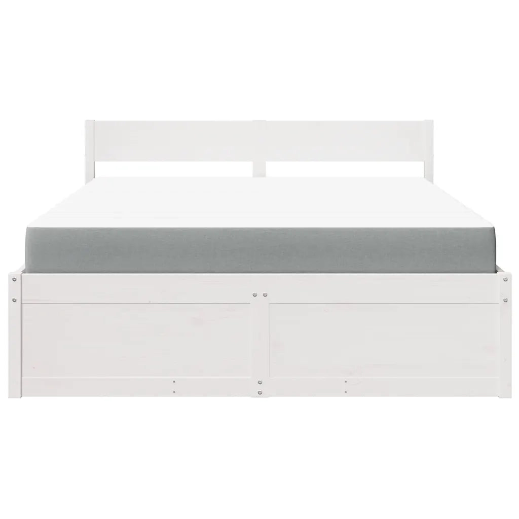Letto Cassetti e Materasso Bianco 140x200cm Legno Massello Pino