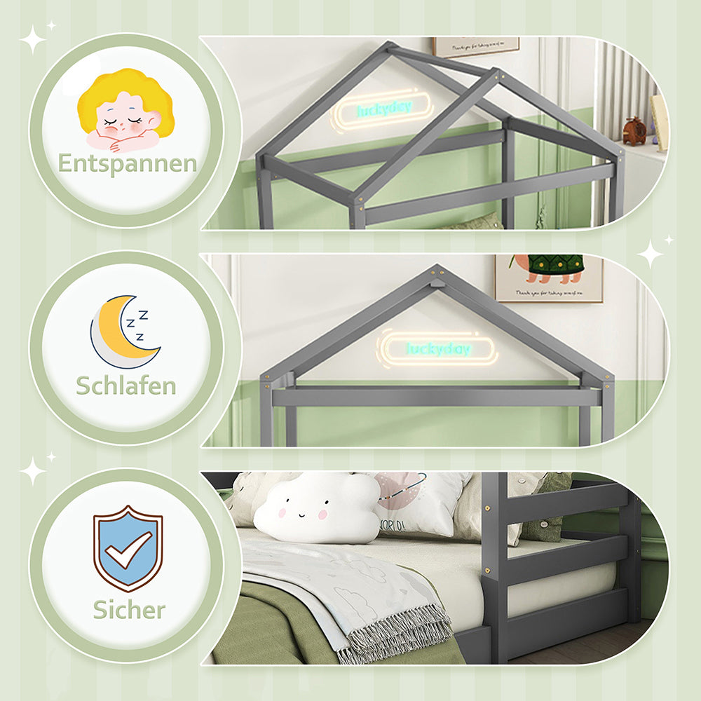 Letto a castello per bambini - Xylo - 140x200 cm - Grigio - In legno di pino senza materasso