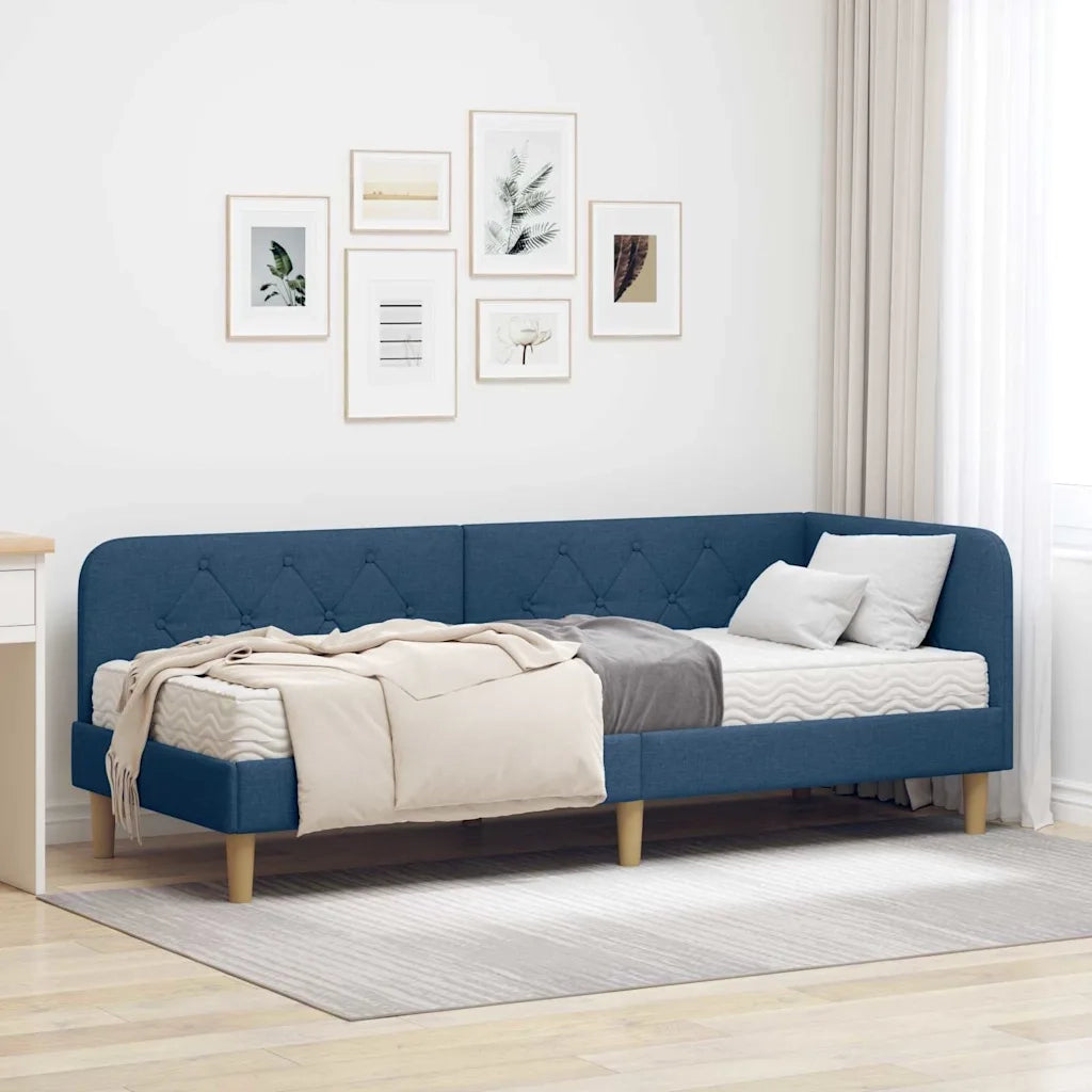 Letto singolo | Letto per adulti | Cornice del letto ad angolo Blu 80 x 200 cm Tessuto