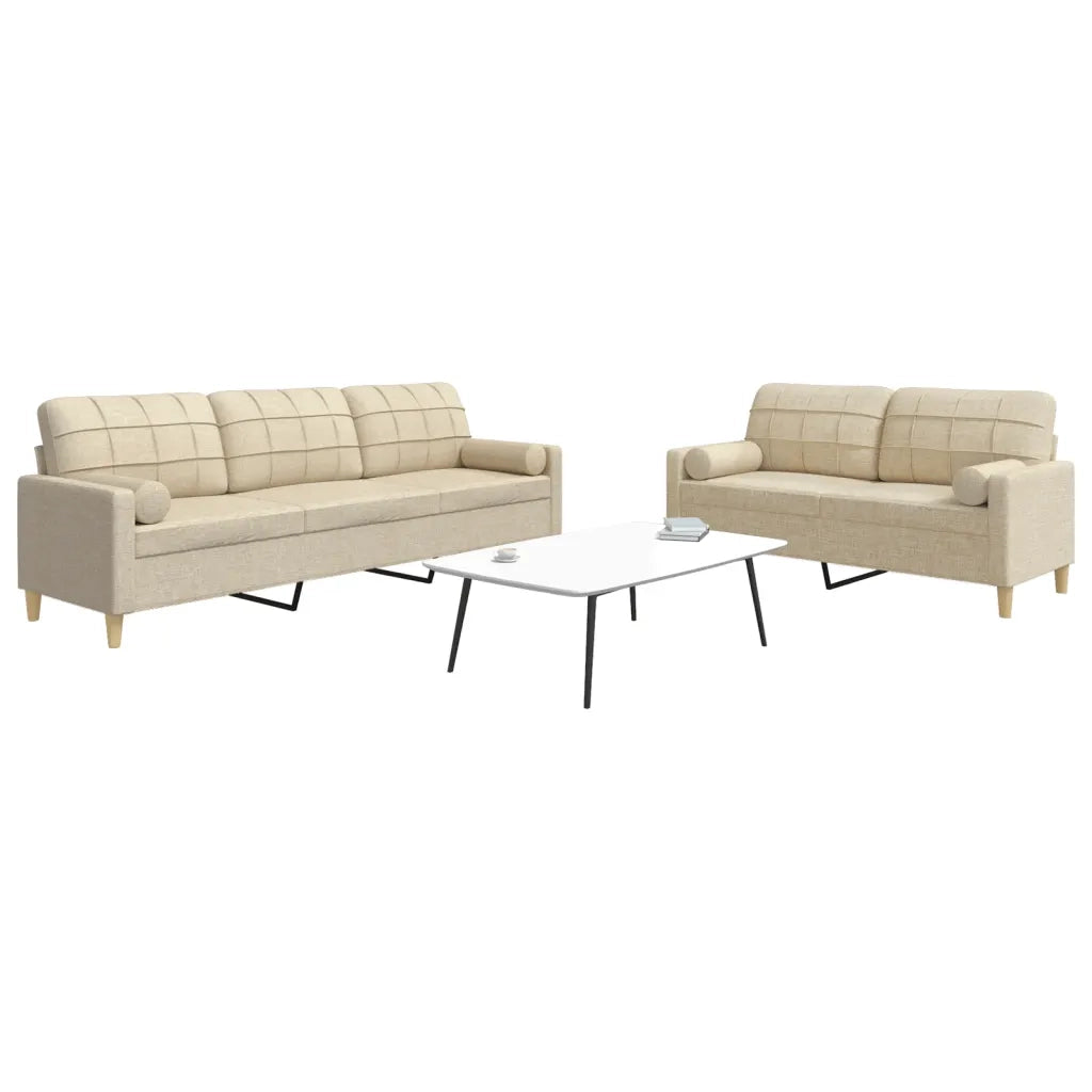 Set Divani 2 pz con Poggiapiedi Crema in Tessuto 3278337