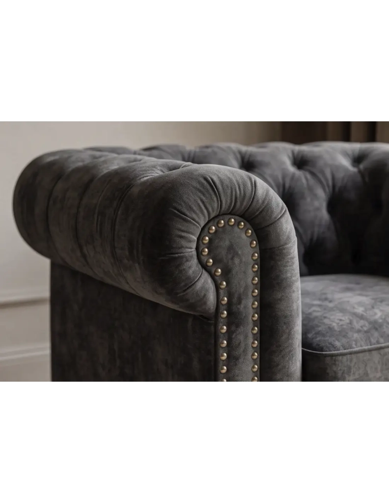 Poltrona EDGAR Chesterfield in velluto trapuntato - Grigio chiaro - 109 x 72 x 86 cm
