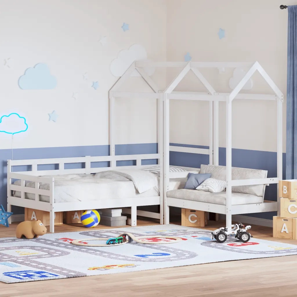 Letto singolo | Letto per adulti | Set Dormeuse e Panca con Tetto Bianco 80x200cm Massello Pino