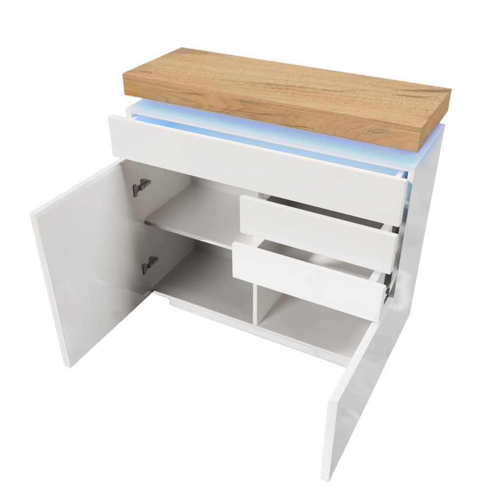 Credenza con illuminazione LED controllabile tramite app; 115 x 110 x 39 cm; bianca