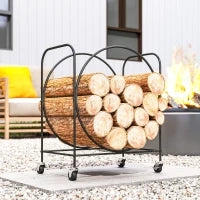 Portalegna Metallico per Camino con Ruote, per Interno ed Esterno 51x30x60 cm Nero