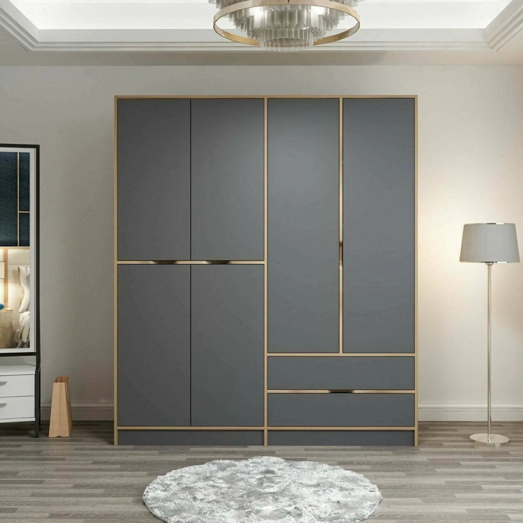 Armadio Camera da Letto Odalys, Guardaroba Grande Appendiabiti, 185x208h cm Nero