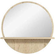 Specchio Bagno Rotondo in Truciolato e Vetro con Ripiano Portaoggetti e 2 Ganci Posteriori, ?45x10 cm