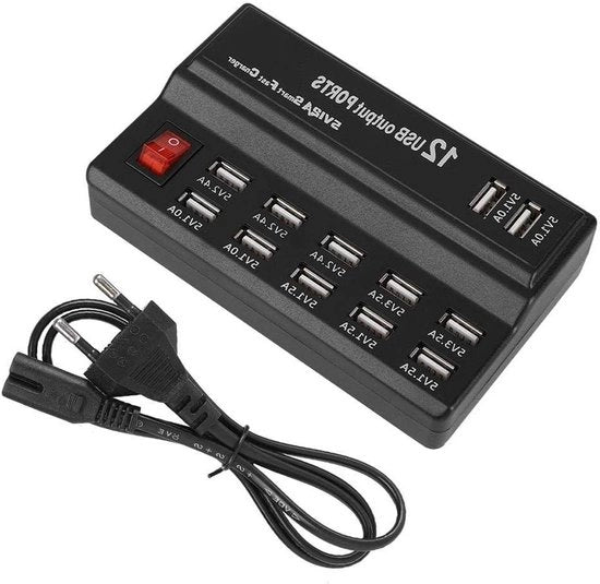 Pannello di ricarica USB a 12 porte per ricarica rapida e sicura - 5V 10A - Cassa di presa USB (220V-EU)