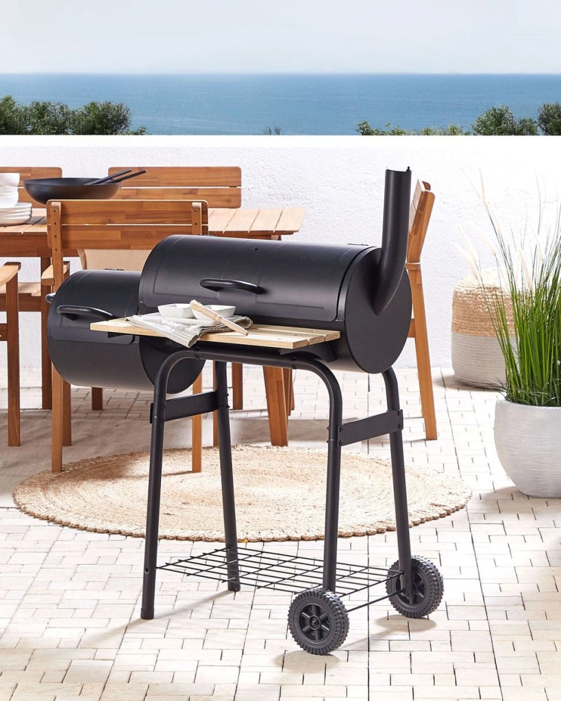 Griglia per barbecue a carbonella in acciaio Nero con coperchio con ruote griglia di cottura a mensola sfalsata affumicatore