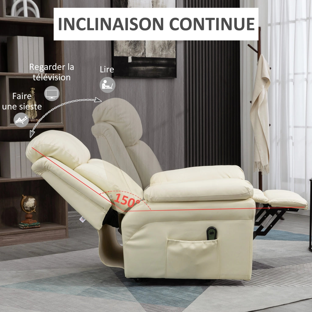 Poltrona Relax Elettrica Reclinabile con Poggiapiedi Aggiustabile ¨C Zephmum ¨C Tessuto Cr¨¨me