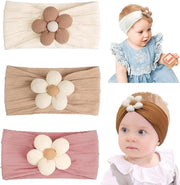 Set di 3 Bende per Capelli Elastiche a Fiori per Bambine (Beige Rosa Khaki)