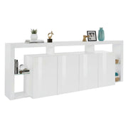 Credenza Atak, Buffet da soggiorno a 4 ante, Madia da salotto, Credenza moderna, 100% Made in Italy, 220x40h80 cm, Bianco lucido