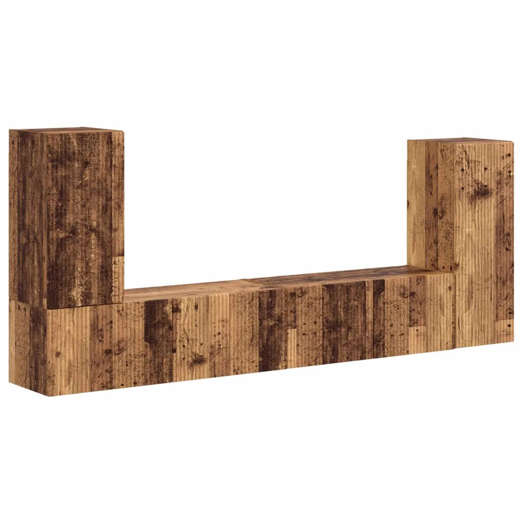 Set mobile TV 4 pz-Credenza per TV Legno vecchio Legno multistrato 640822
