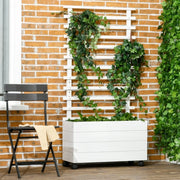 Fioriera in legno bianca con griglia e ruote 76 x 30 x 155 cm