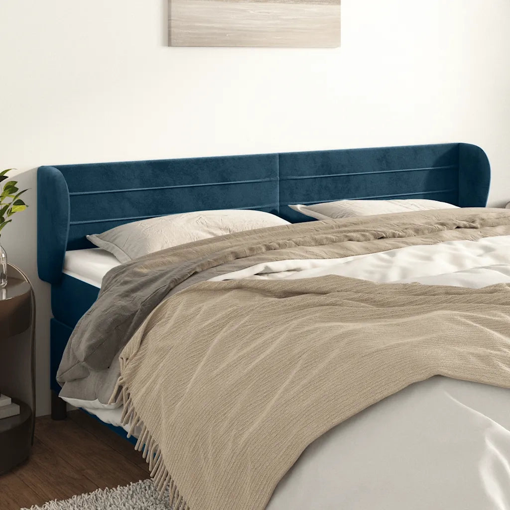 Testiera | Testata ad Orecchio Blu Scuro 203x23x78/88 cm in Velluto