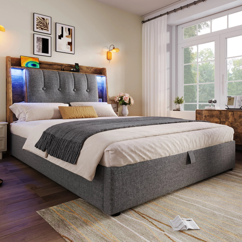 letto imbottito lino grigio 90 x 200 cm
