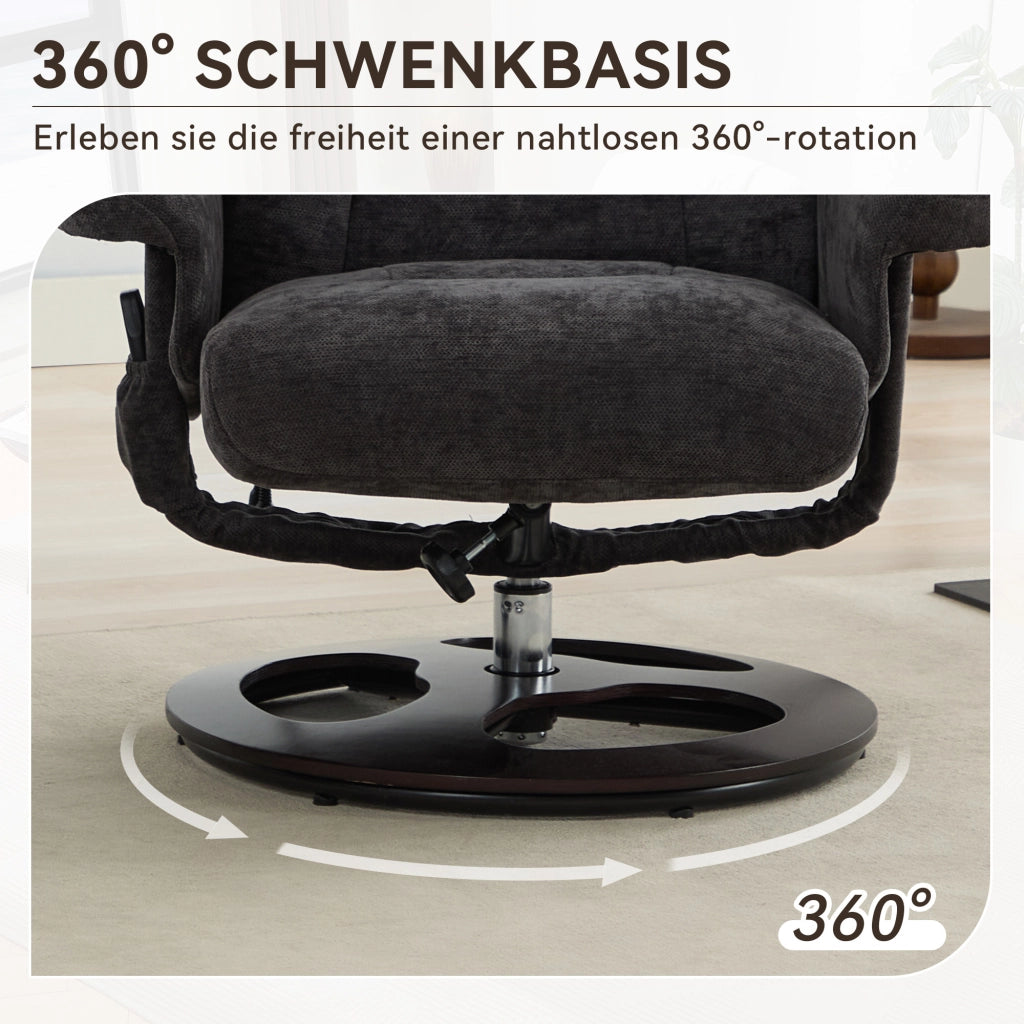 Poltrona Relax Reclinabile Massaggiante con Poggiapiedi ¨C MINIMAL ¨C Girevole 360¡ã, Tessuto Chenille Scuro