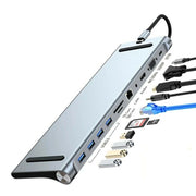 Trade Shop - Hub 11 In 1 Usb Type C Adattatore Con Hdmi 4k Vga Ethernet Lan Sd Audio Pd Hu990 -