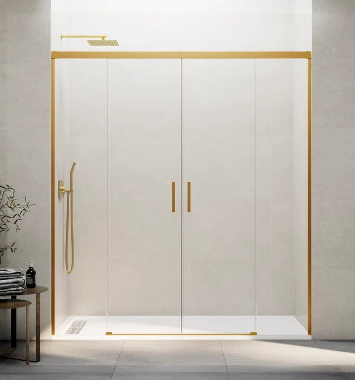 Box doccia frontale BASIC 2 fissi + 2 scorrevoli 150 cm (80+80) oro vetro trasparente