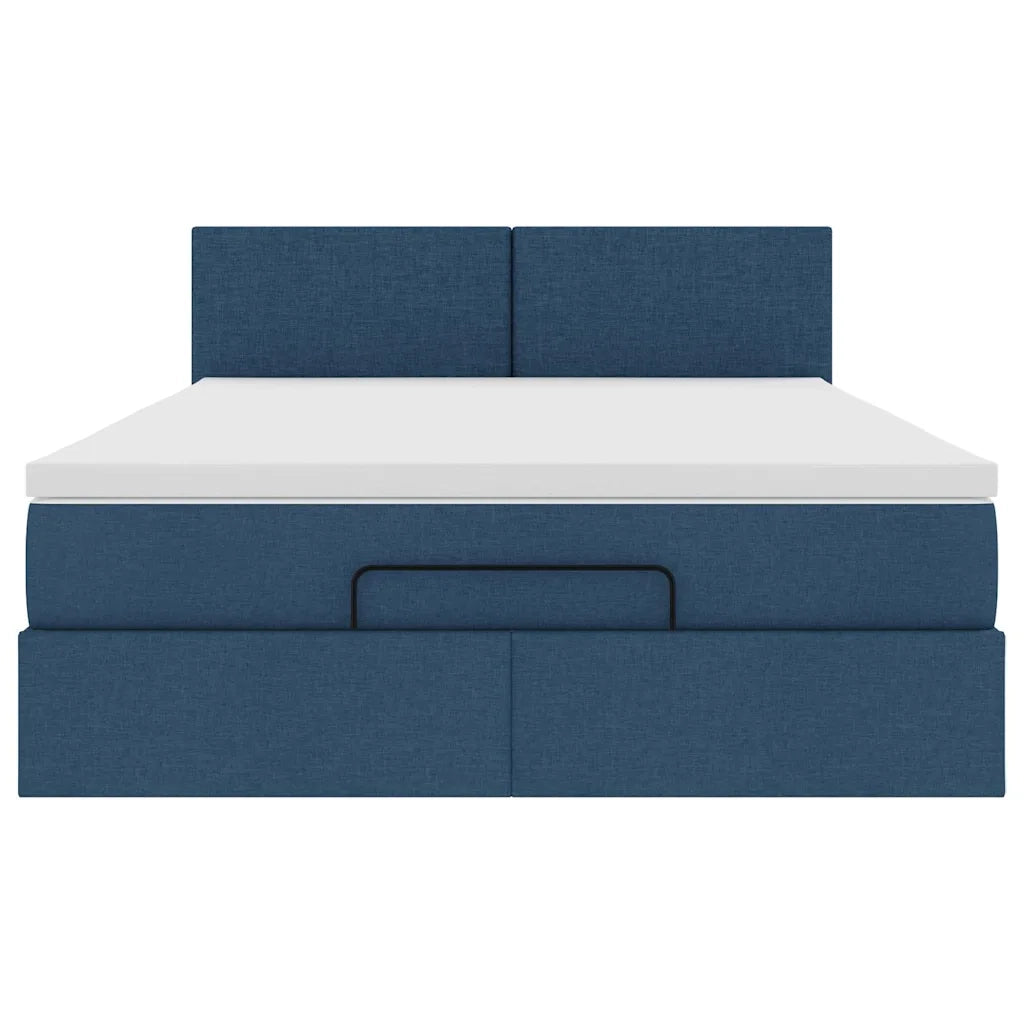 Struttura Letto Pouf con Materasso Blu 140x200cm in Tessuto 3311386