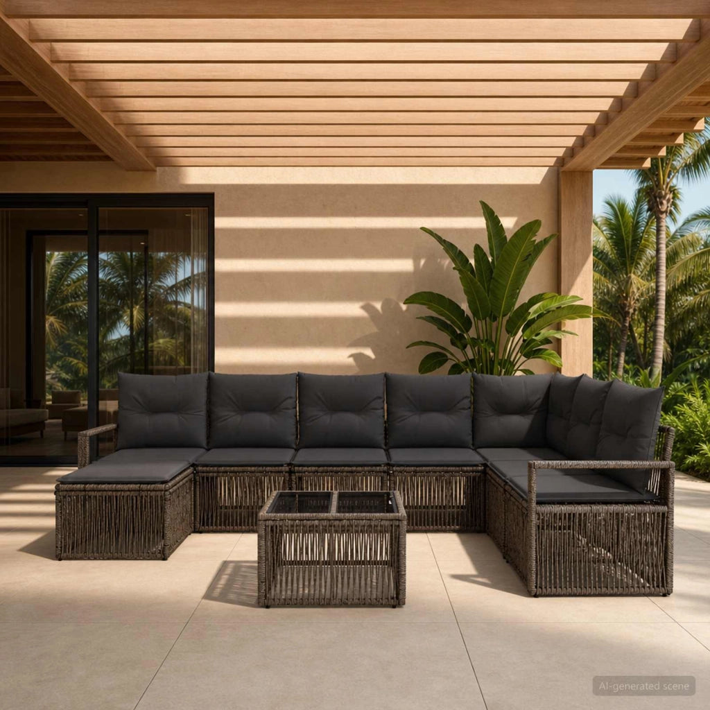 Set Divano da Giardino 9 pz Grigio polyrattan 3435806
