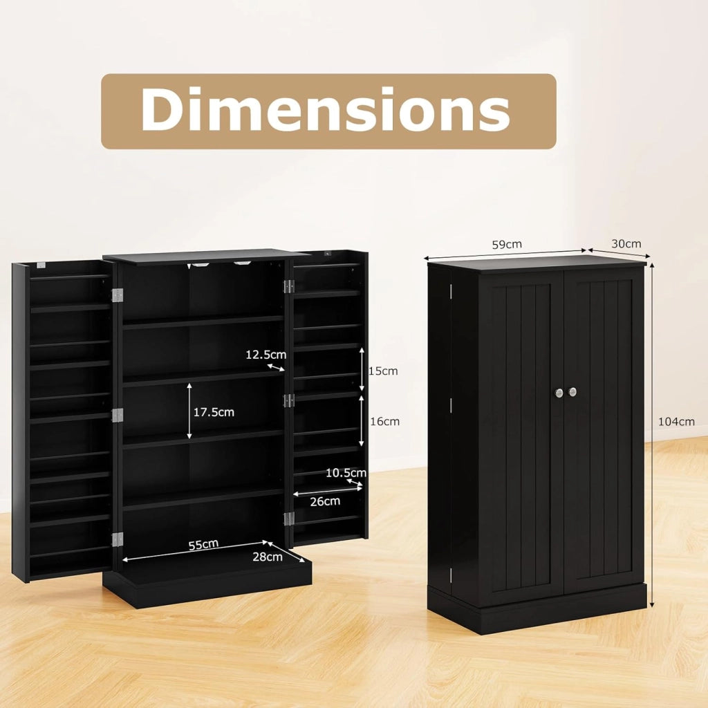 Credenza da cucina con 2 ante armadio portaoggetti con 17 ripiani e ripiani regolabili, dispositivo antiribaltamento 59 x 30,5 x 103 cm, per cucina, ingresso, soggiorno, nero