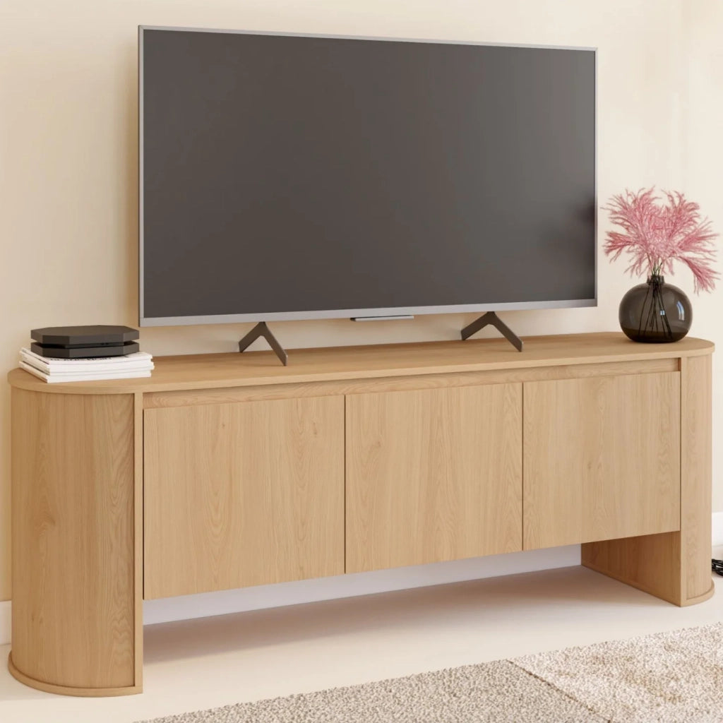 IDMarket - Mobile TV DIVIA 140 cm a 3 ante con design arrotondato in faggio