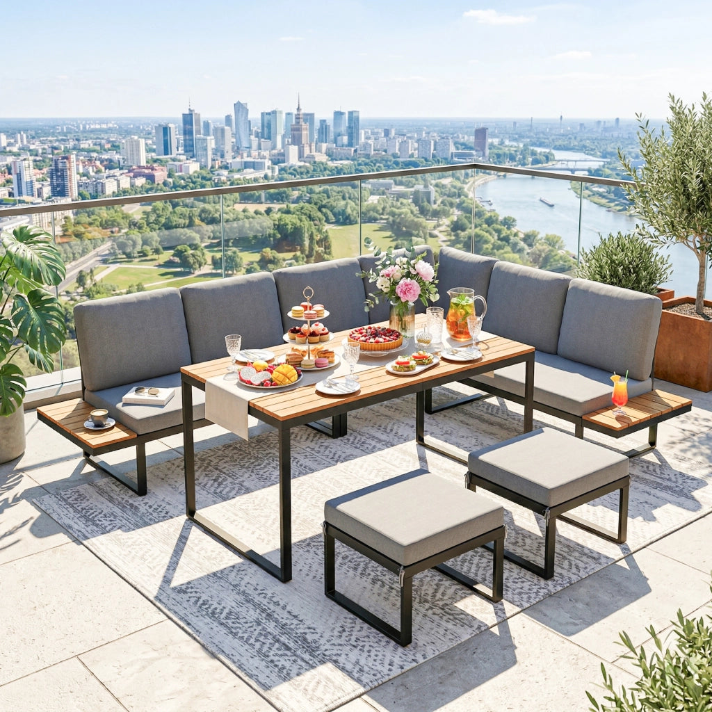 Set Tavolo e Sedie da Giardino ¨C zephmum ¨C Grigio, Alluminio, 256x198x70cm