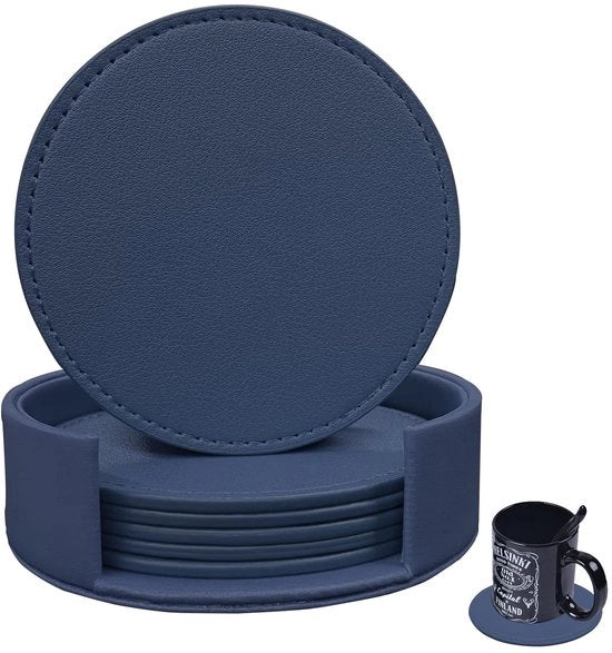 Onderzetters in lino con stecchi, adatti per diverse tazze, tavoli in legno, arredamento domestico, 10 cm, blu scuro, 6 pezzi