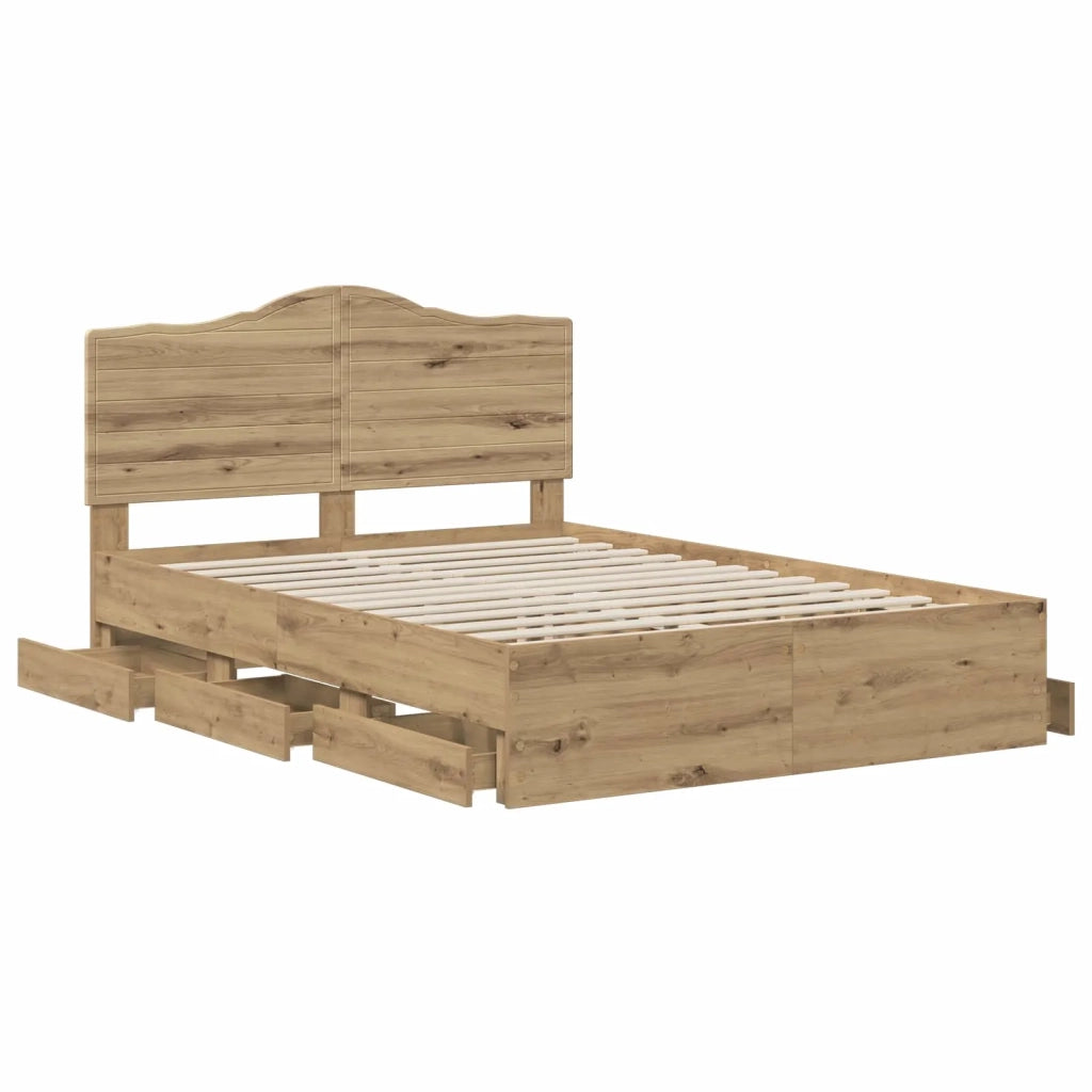 Bed Frame with Storage and Headboard Artisan Oak 140 x 190 cm 3445821