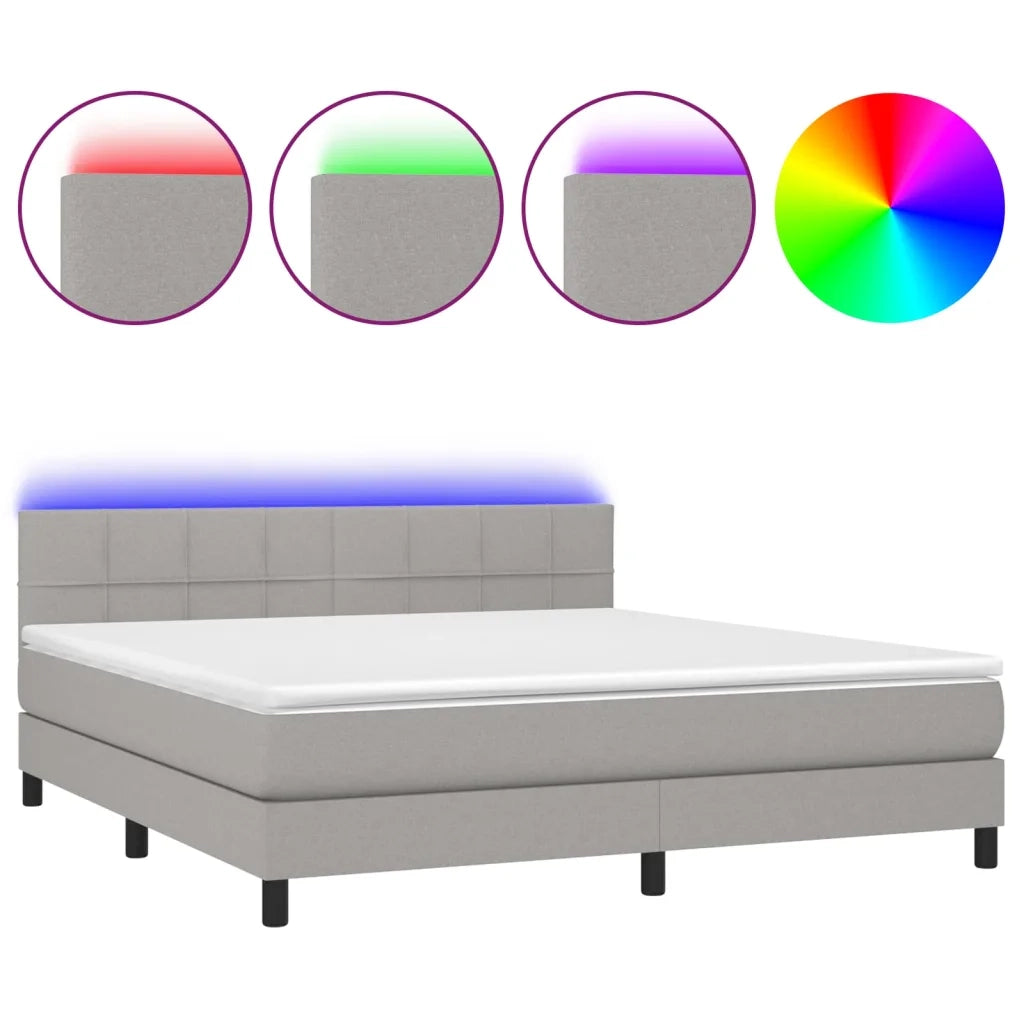 Letto a Molle Materasso e LED Grigio Chiaro 160x200 cm Tessuto 3133165