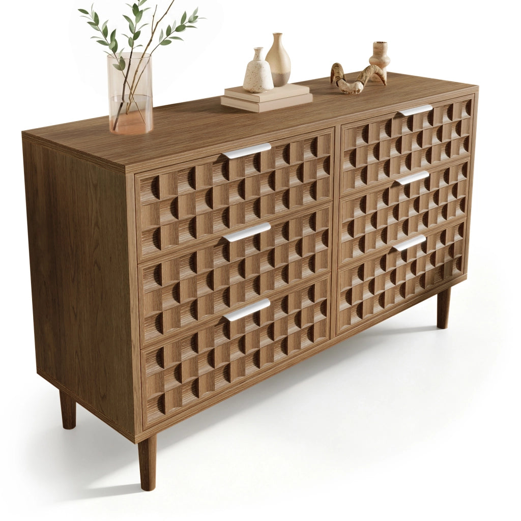 Credenza con 6 cassetti - per soggiorno - in MDF - 120×37×77 cm - rovere