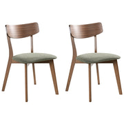 Set di 2 sedie da pranzo Struttura in legno di caucciù marrone scuro Seduta in tessuto verde Design retrò senza braccioli