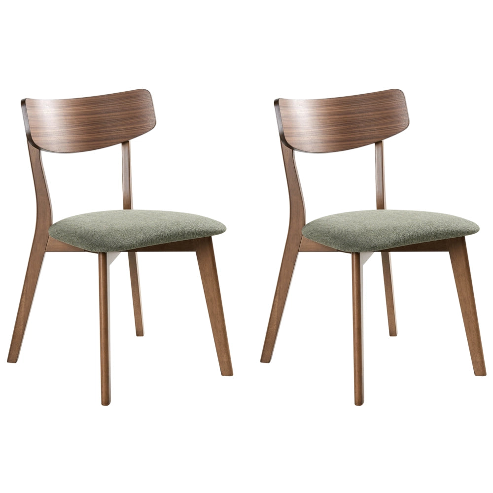 Set di 2 sedie da pranzo Struttura in legno di caucciù marrone scuro Seduta in tessuto verde Design retrò senza braccioli