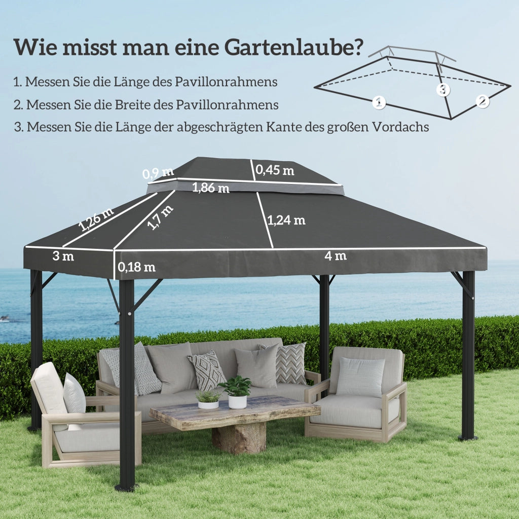 Copertura per Gazebo 3x4 m ¨C Zephmum ¨C Polyester Grigio Scuro UPF30+