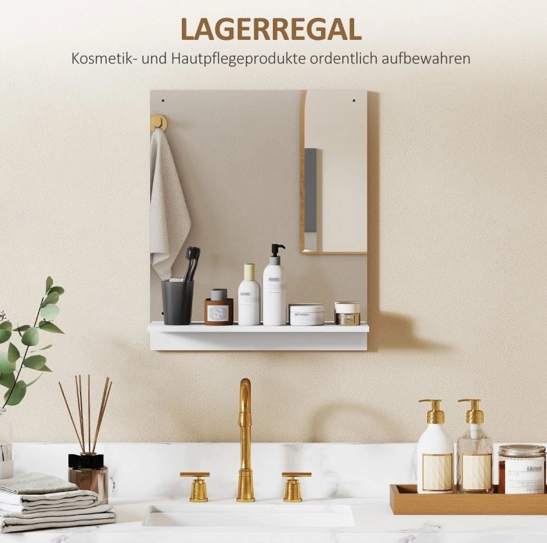 Specchio da parete bagno con ripiano bianco 50 x 60 cm