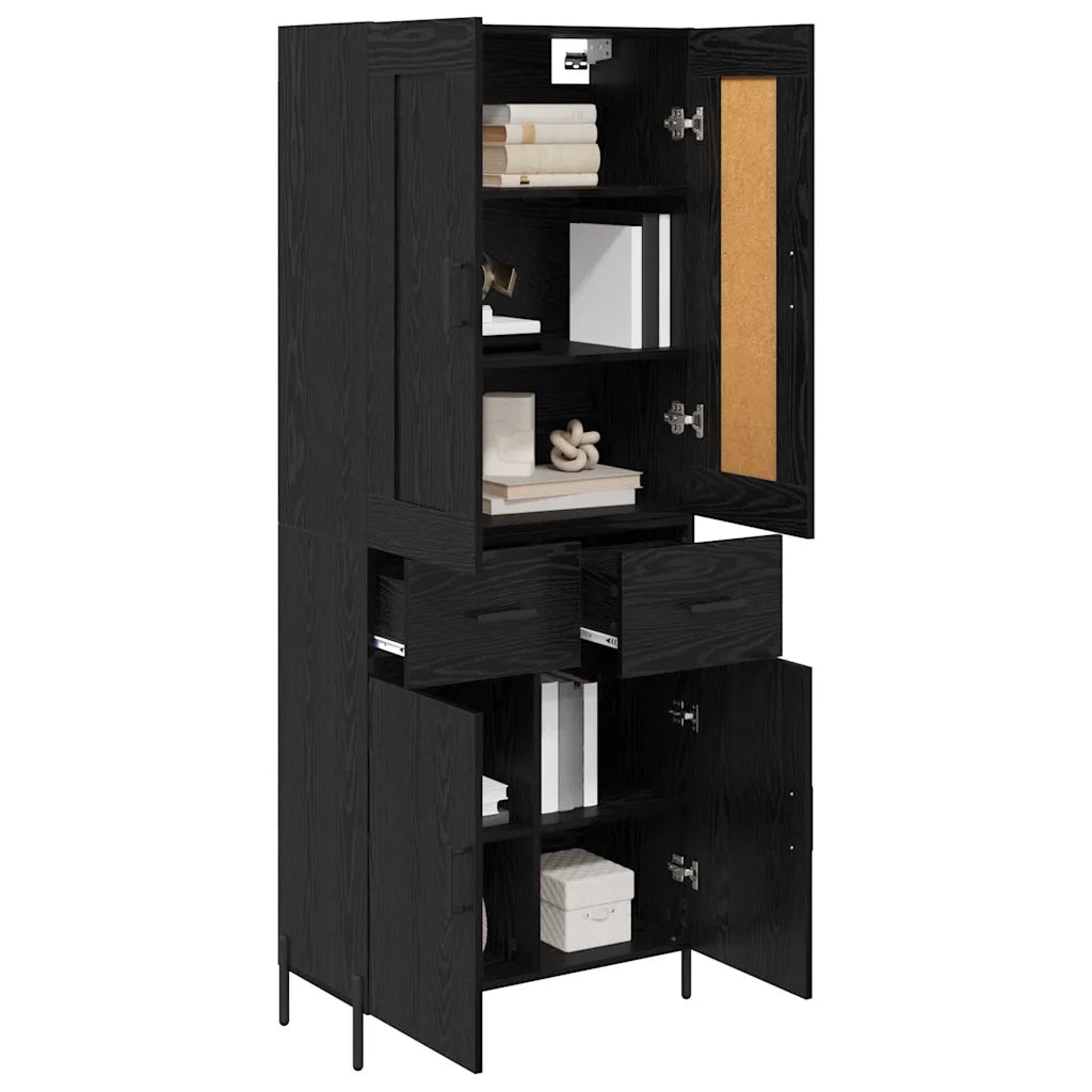 Credenza con cassetto 2 pcs Rovere Nero Legno multistrato