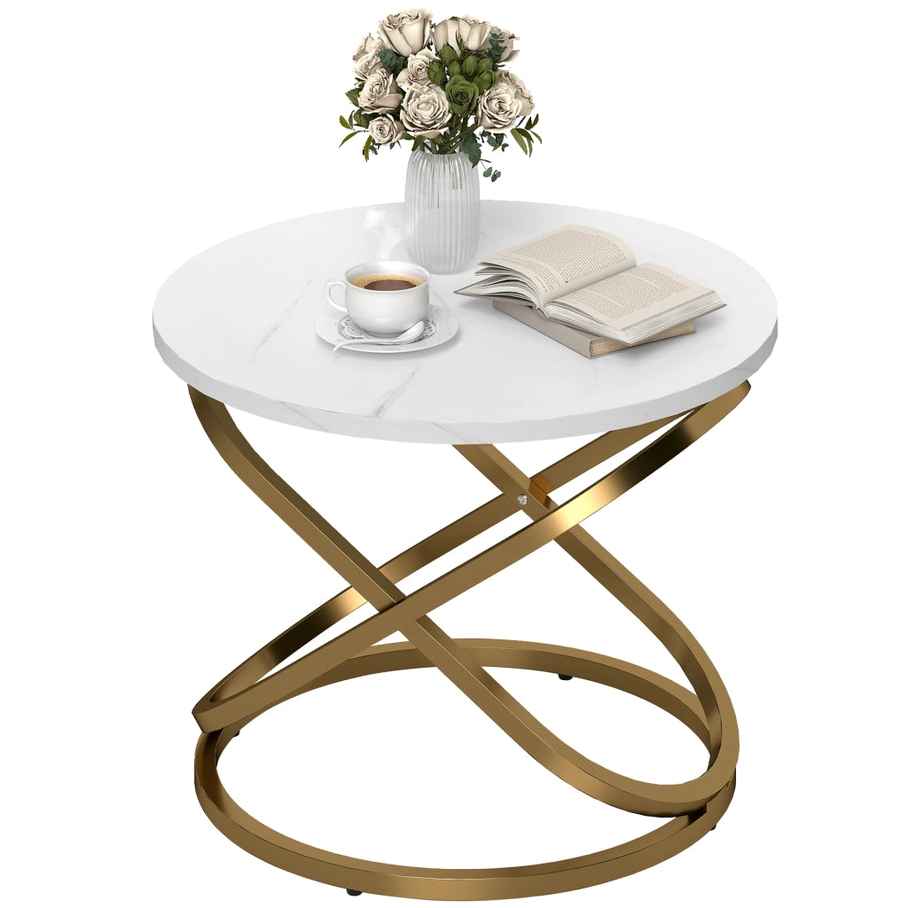 Tavolino da caff¨¨ rotondo in metallo con piano effetto marmo ¨C zephmum ¨C Dor¨¦, ?60x46 cm