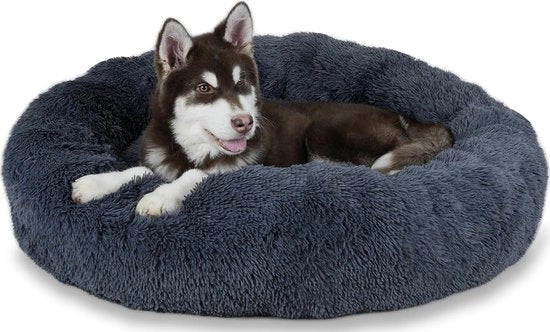 Letto per cani, morbido, letto per gatti, lavabile e rimovibile, rotondo, ciotola per cani con chiusura a zip, fondo antiscivolo, per cani grandi, medi e piccoli, XL: 100 cm, grigio scuro