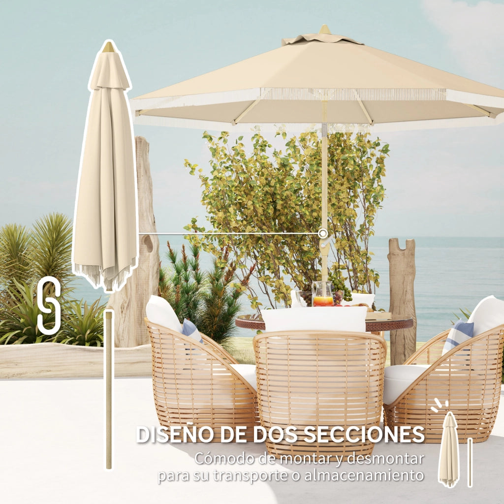 Ombrellone da giardino con manovella e frange ¨C zephmum ¨C crema ?265x244 cm