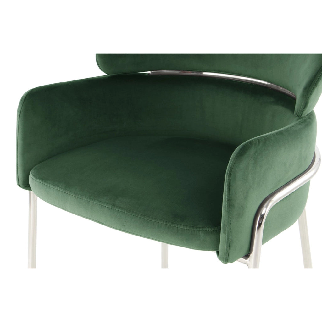 Sedia di design Elva in velluto verde e metallo argento