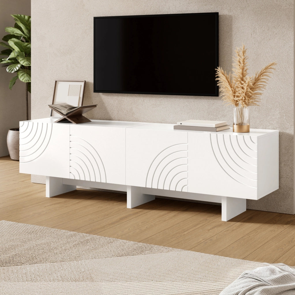 Mobile TV bianco 170 cm con 4 ante a rilievo e passacavi