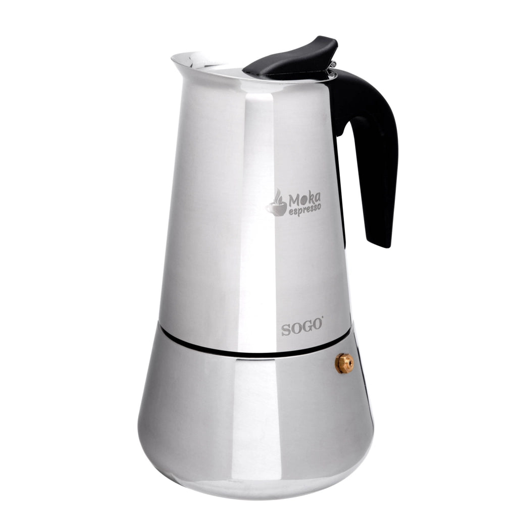Caffettiera moka 12 tazze in acciaio inox per induzione gas e vetroceramica, manico ergonomico per espresso - Sogo
