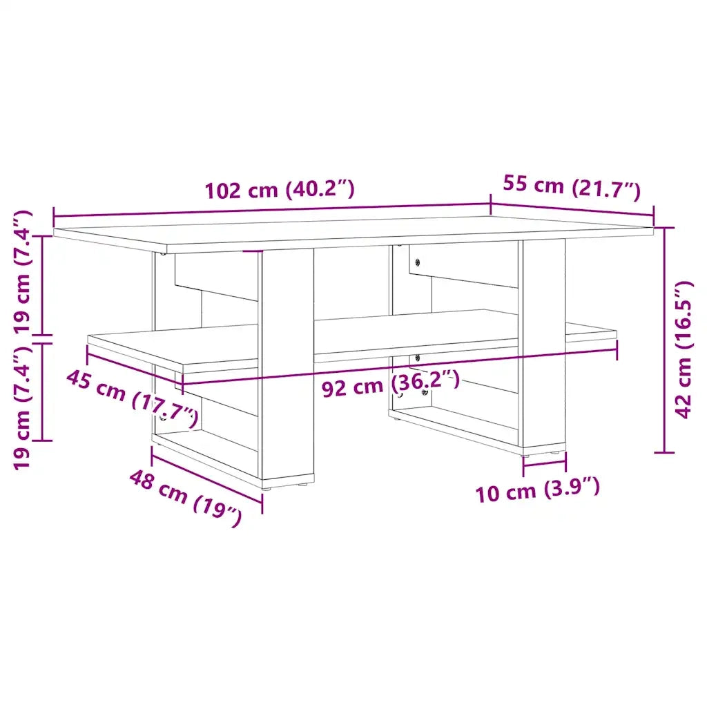 Tavolino Salotto Grigio Cemento 102x55x42 cm Legno Multistrato