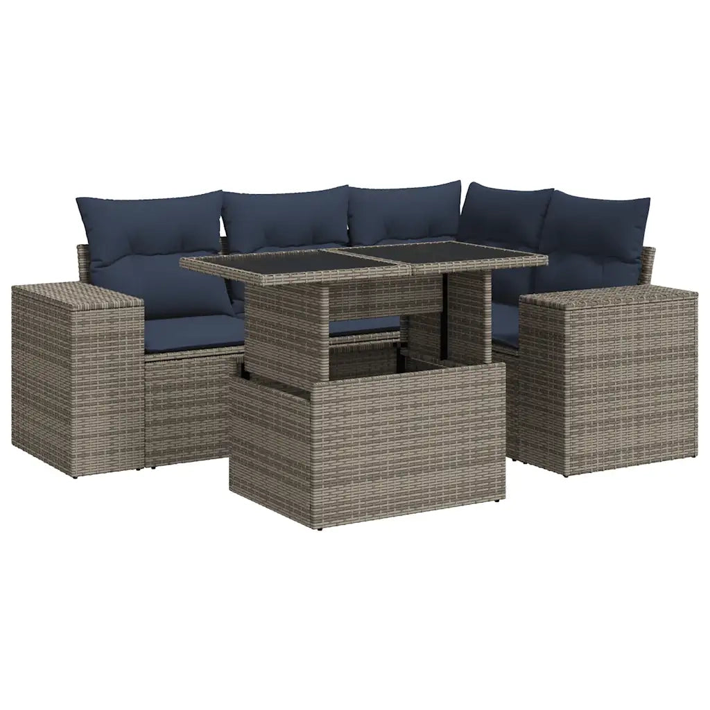 Set Divano da Giardino 6pz con Cuscini Grigio Polyrattan Acacia
