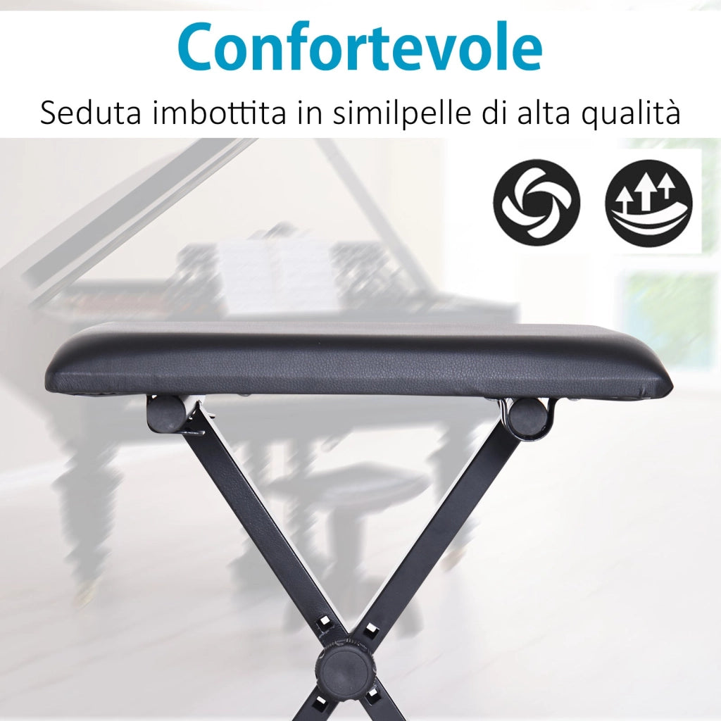 Panca Sgabello per Pianoforte Imbottita Pieghevole con Altezza Regolabile Nero 39x29x51 cm
