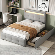 Letto singolo LED con 2 cassetti - Xylo - 90x200 cm, grigio, per bambini