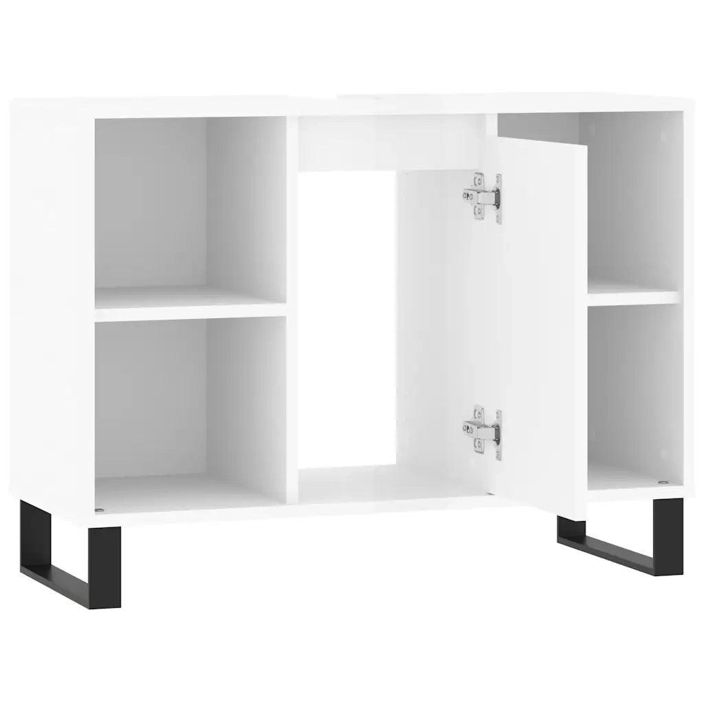 Mobiletto da bagno moderno con scomparto e ripiani 80 x 33 x 60 cm realizzato in legno composito bianco lucido 02_0049065