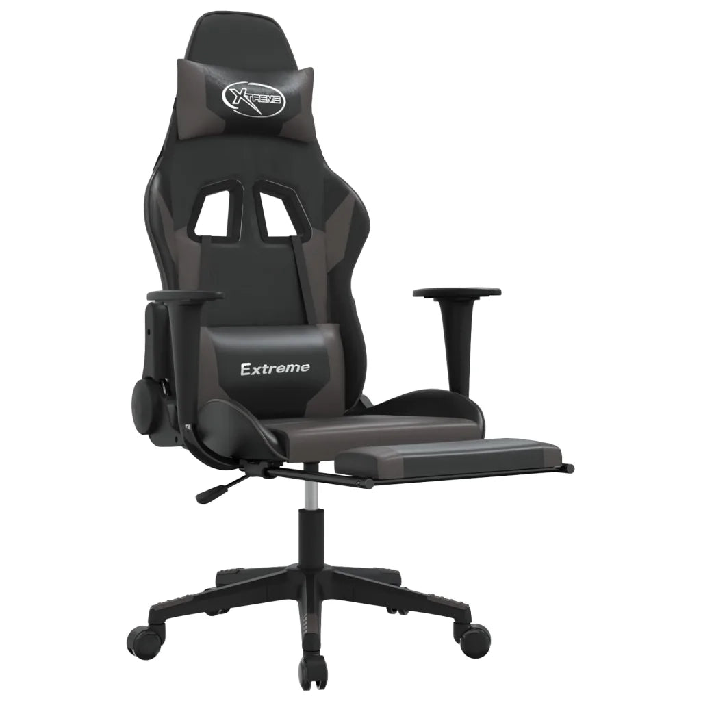 Sedia da Gaming | Sedia da e-sports con Poggiapiedi Nero e Grigio in Similpelle