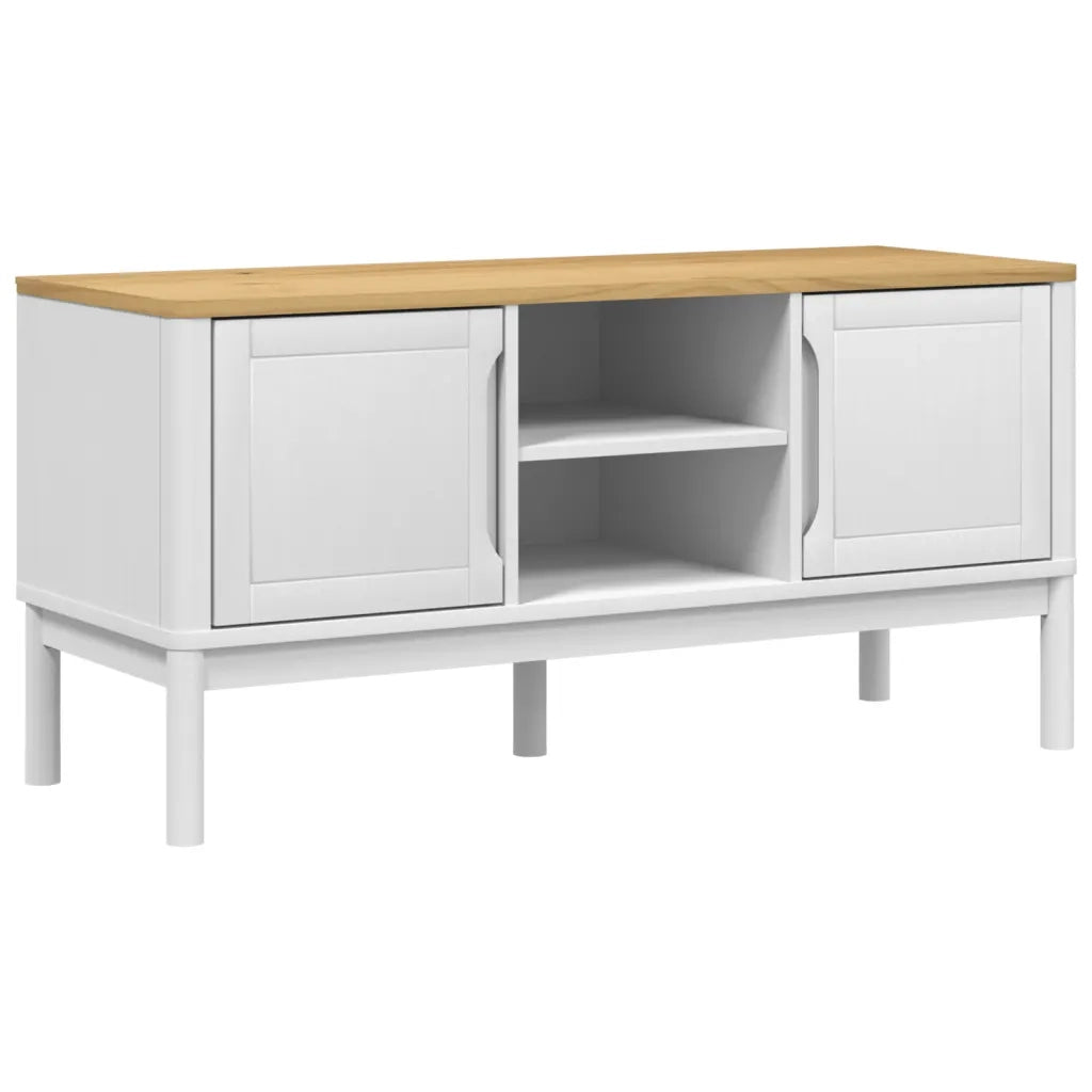 Mobile TV-Credenza TV-Console TV FLORO Bianca 114x43x55 cm in Legno Massello di Pino